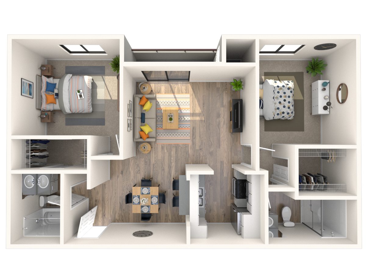 Floor plan for 2 beds, 2 baths, 841 sqft
